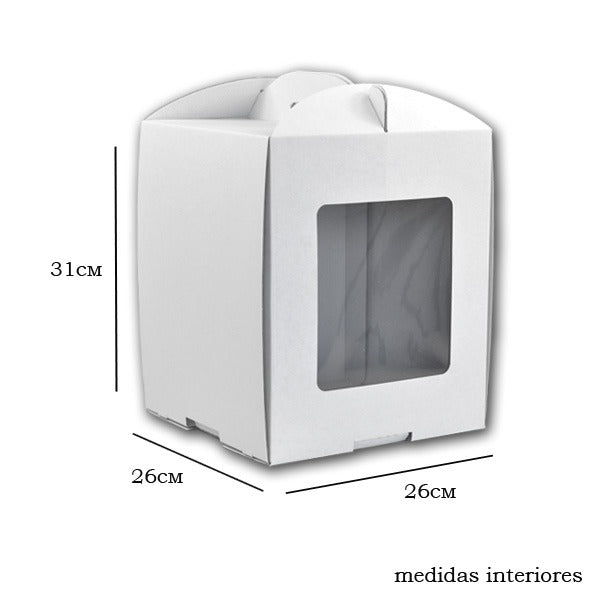 Caixa para Bolo Alto com Janela 26x26x31cm Branca/unid