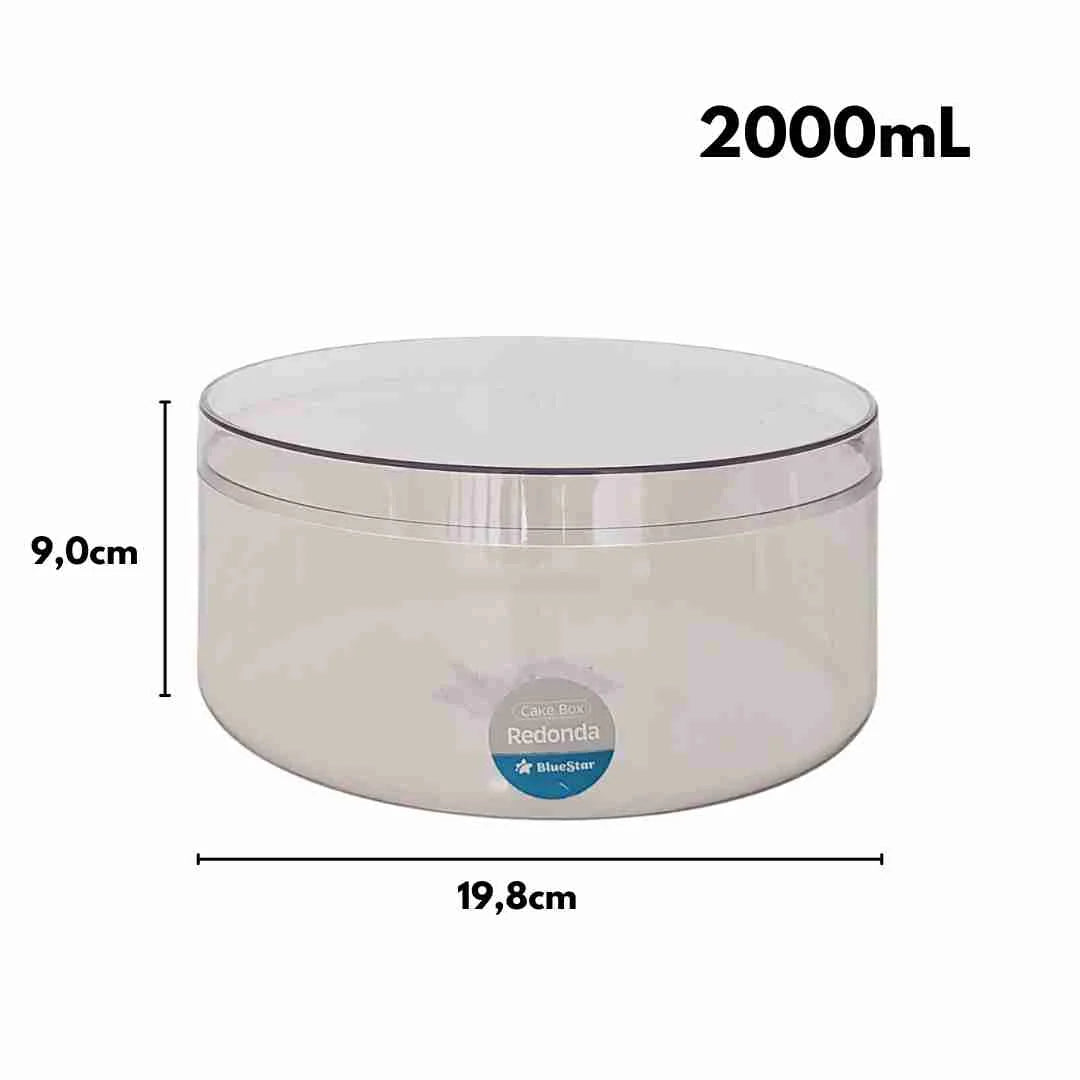 Cake Box Cristal Redonda c/ tampa 2L BLUESTAR