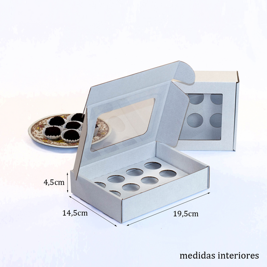 Caixa para 12 brigadeiros Branca com Janela e Divisórias (Pack com 5unid)